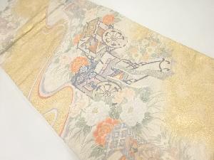 流水に御所車・菊模様織出し袋帯